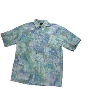 VTG Monzini Collection Mens XL Blue Watercolor Short Sleeve Button Up Shirt